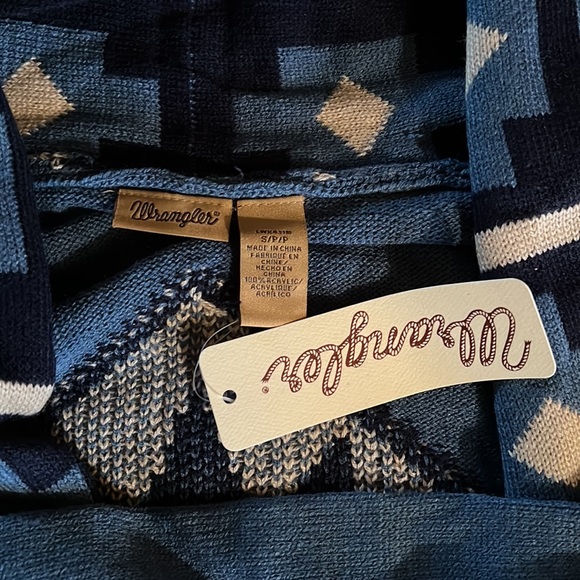 Wrangler-Blue, navy and cream Aztec print shawl collar open knit cardigan- NWT - Picture 7 of 8
